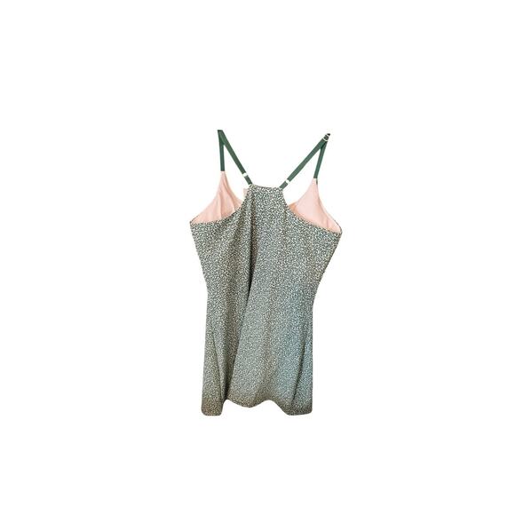 Leovan Yoga Workout Dress With Shorts Medium Green Polka Dot Pockets Stretch New - Picture 3 of 7